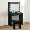 Black Dressing Table Set with LED Lights Mirror Vanity Make up Desk Stool