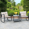 3 Pcs Outdoor Rocking Bistro Set PE Rattan Rocking Chair Set w/Cushions-Brown
