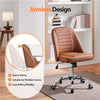 Faux Leather Mid Back Office Chair Adjustable Armless Vanity Chair, Retro Brown