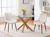 Round Dining Table Metal Legs 100cm Tempered Glass Kitchen Living Room