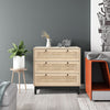 Chest Of 3 Drawer Sideboard Cabinet Storage Unit Bedroom Rattan with Black Metal