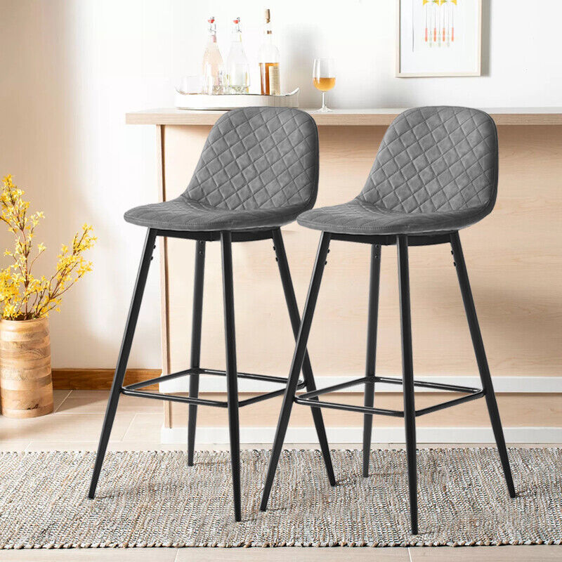 2X Bar Stools Fabric/Faux Leather Pub Chairs Breakfast Kitchen Metal Leg Modern