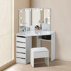 White Corner Dressing Table Makeup Desk Vanity Table 5 Drawers with Bubls