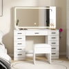 Dressing Table and Stool set 11 Drawer Makeup Table with Glass Top Vanity Desk