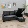 New 3 Seater Pull-Out Reversible Chaise Sofa Bed with Storage, Faux Leather