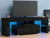 Modern TV Unit Stand with 1 Drawer Cabinet Black High Gloss Door RGB LED Lights