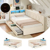 Day Bed 3ft Upholstered Single Bed Frame with Storage Drawers & LED Lights Beige