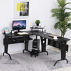 L-Shaped Corner Work Desk Gaming Office w/ Steel Frame CPU Rack Keyboard Tray Sp