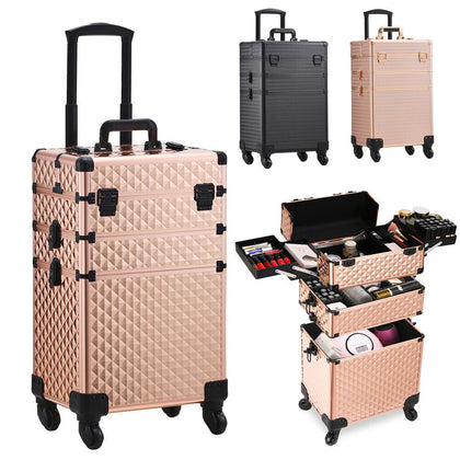 Large Makeup Trolley Case Mobile Beauty Vanity Hairdressing Case with Drawer Box