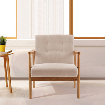 Modern Accent Chair Tufted Reading Armchair Upholstered Sofa W/Rubber Wood Frame