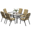 7 PCs Garden Dining Set w/ Umbrella Hole & Cushion, Beige