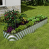 Galvanised Raised Garden Bed Metal Planter Box w/Open Bottom, Grey/Green/Sliver