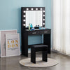 Black Dressing Table Set with LED Lights Mirror Vanity Make up Desk Stool