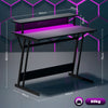 Gaming Desk with LED Lights and Power Outlets, Z Shaped Computer Desk, Black