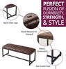Dining Bench, Brown Leather Effect Fabric Seat Bench with Black Metal Legs 110cm