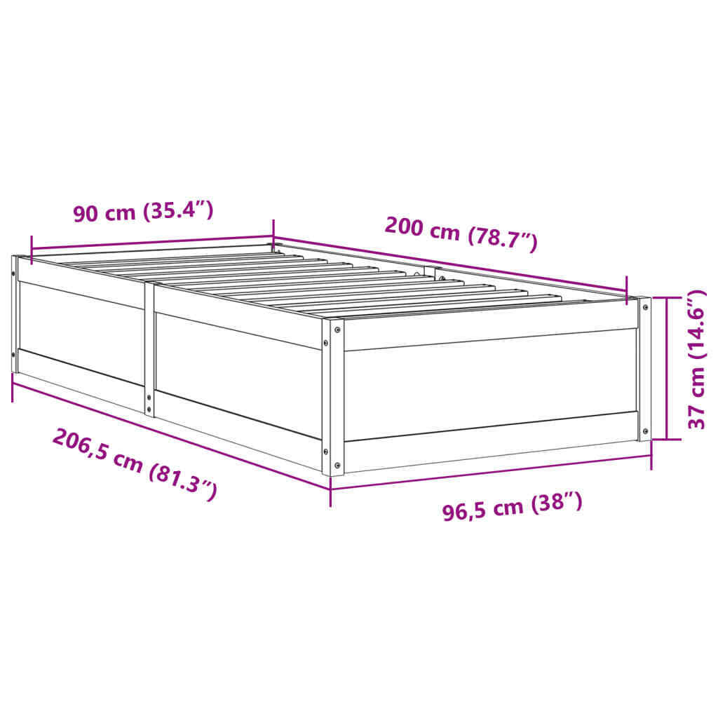 Bed Frame Wax Brown 90x200 Solid Wood Pine B5F0