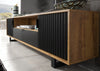 TV Unit 200cm Sideboard Cabinet | Oak & Black Wave Doors | Modern TV Stand
