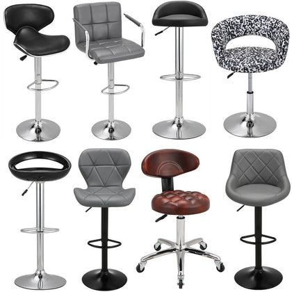 2pcs Bar Stools Leather Swivel Gas Lift Chair Kitchen Breakfast Pub Black Grey