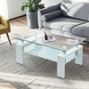 White Glass Coffee Table MDF Shelf Storage Living Room Rectangular Modern