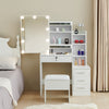 White Dressing Table with Sliding Mirror Make-up Vanity with Drawers LED Lights