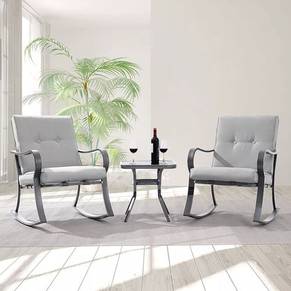 3 Pieces Bistro Garden Furniture Rocking Chairs & Table Set Indoor Outdoor