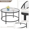 Round Coffee Table Tempered Glass Black Sofa Side Table Living Room Metal Frame