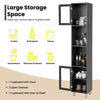 Bathroom Tall Cabinet Slim Freestanding Storage Organizer Cupboard 2 Glass Doors