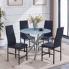 4x Black Faux Leather Dining Chairs&Round Marble Glass Dining Table Silver Legs