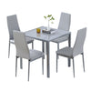 Modern Grey Dining Set 5Pcs Glass Dining Table+ 4 Leather Dining Chairs Set