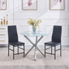 2x Black Faux Leather Dining Chairs&Round Marble Glass Dining Table Silver Legs