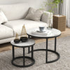 Nesting Coffee Table Set of 2, Marble-Effect Glass Round Side Tables, White
