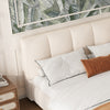 Double Bed Frame, Grey White, Upholstered Wooden Slat Bed Frame with Headboard