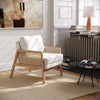 Mid-Century Modern Solid Wood Arm Chair Fabric Upholstered Armchair Rattan Chair