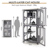 Wooden Cat House Kitten Cage Enclosure on Wheels w/Asphalt Roof 2 Platforms