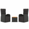 Camerina 3 Piece Garden Set Black Poly Rattan&Solid Wood Acacia,Patio G9Z6