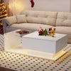 Coffee Table with LED Light, High-Gloss White With Drawer Living Room Furniture