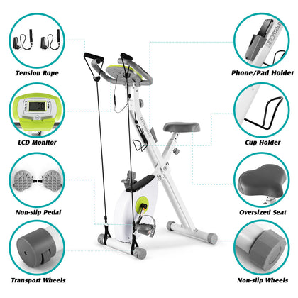 Magnetic Folding Exercise Bike Indoor Cardio Workout LCD Monitor Adjustable Seat