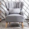 Fabric Upholstered Scallop Shell Wing Back Armchair Fireside Chair and Footstool