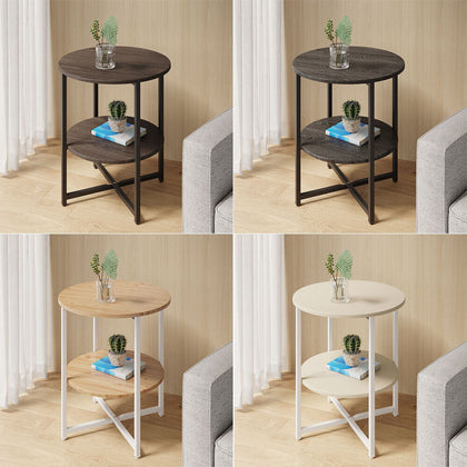 2 Tier Wooden Side Table End Display Round Small Coffee Table Bedroom Office