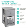 Bedside Table Unit Cabinet Pair Grey Bedroom Nightstand Wicker Storage Wooden