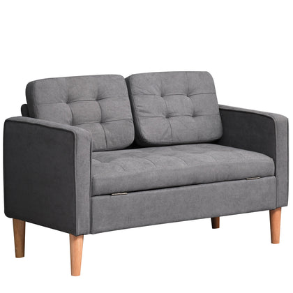 Modern 2 Seater Sofa with Hidden Storage Tufted Cotton Compact Loveseat Grey