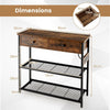 3 Tier Console Table Entryway Narrow Side Table 2 Drawers with Charging Station