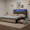 4ft6 Double Bed Metal Bed Frame with Drawers Storage Headboard and LED Lighting