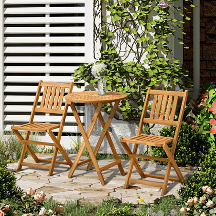 3 Piece Wooden Folding Bistro Set Dining Table and Chairs for Outdoor Patio