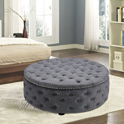Large Grey Buttoned Chesterfield Coffee Table Footstool Footrest Seat Sofa Side