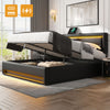 UPHOLSTERED OTTOMAN BED 4FT6 DOUBLE LED HYDRAULIC BED FRAME WITH STORAGE BLACK