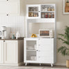 Tall Kitchen Cupboard 180cm Glass Doors 4 Drawers Pantry Cabinet White MDF Panel