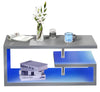 Wooden Coffee Table With Storage High Gloss Sofa End Table LED Light Living Room