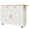 ROLLING KITCHEN ISLAND WITH DROP LEAF TOP, 2 STORAGE DRAWERS & SPICE RACK, WHITE