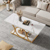 Rectangle Coffee Table, 2-Tier Faux Marble Wood Coffee Table with Metal Legs